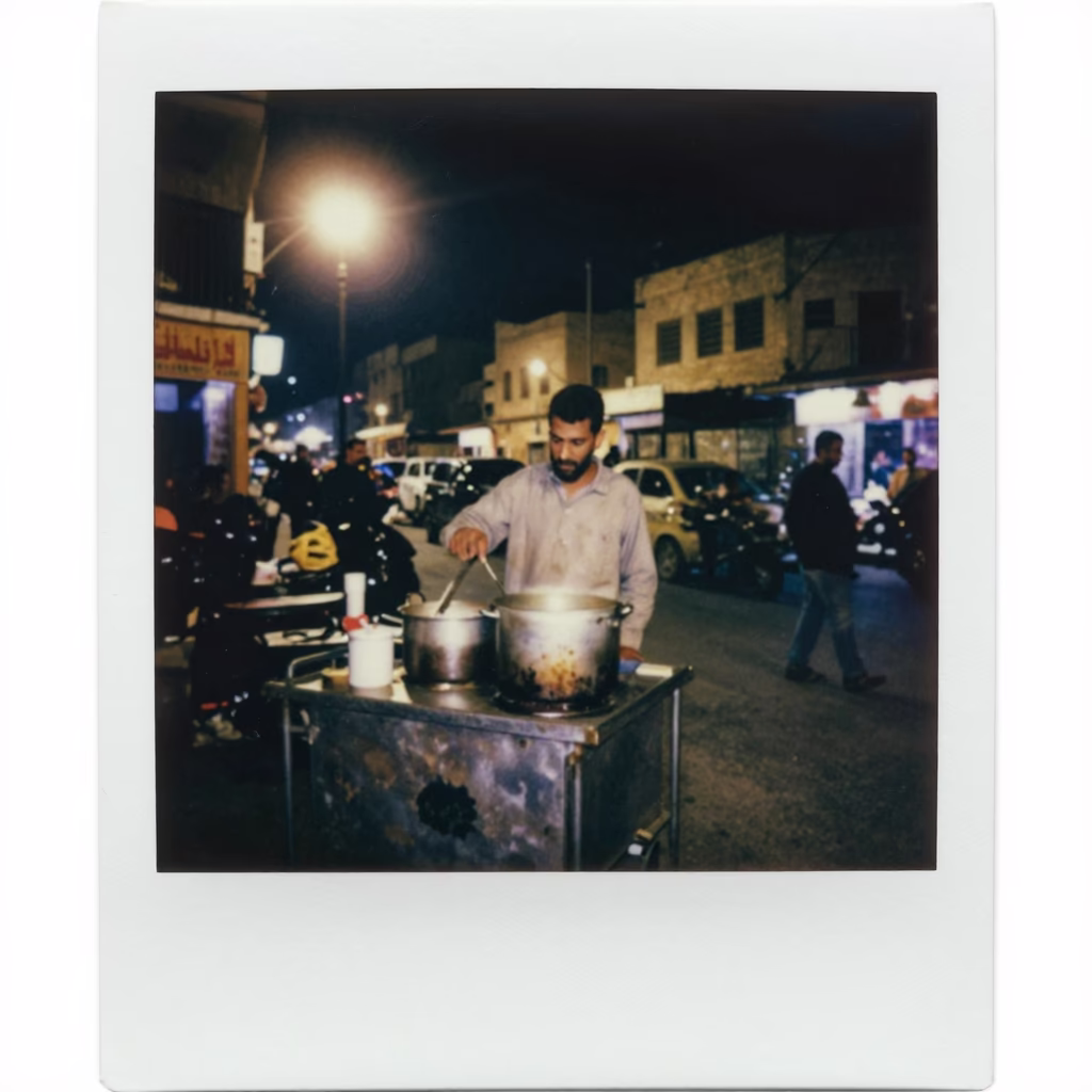 Late Night Cairo Street Scene with Tea Stains and Urban Life in in Cairo, Egypt