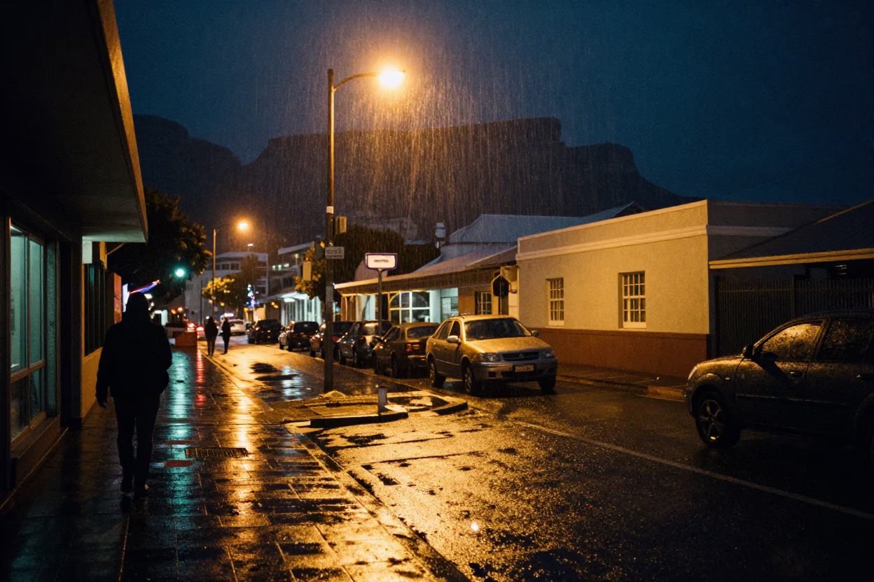 Late Night Cape Town Street Scene with Condensation and Local Atmosphere in in Cape Town, South Africa