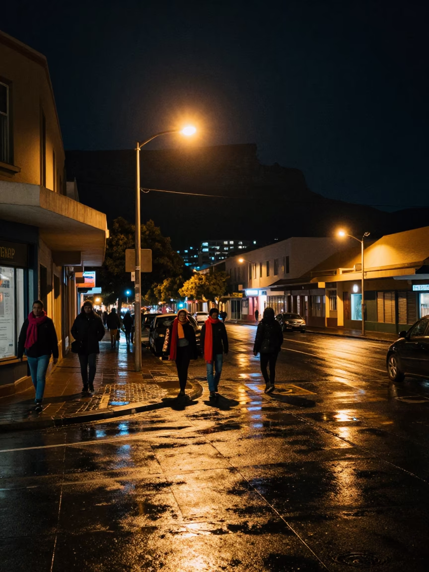 Late Night Cape Town Street Scene with Wool Scarves and Porcelain Bowl in in Cape Town, South Africa