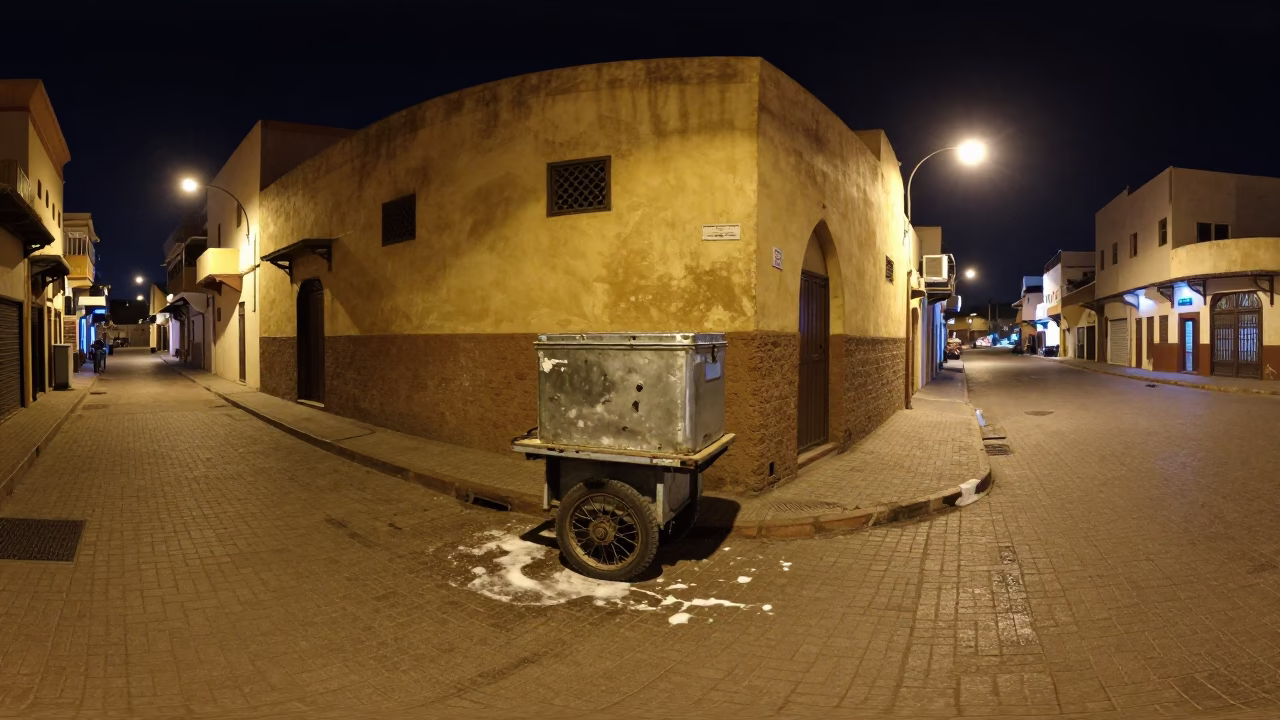 Late Night Casablanca Street Scene with Soap Residue and Storage Tin in in Casablanca, Morocco