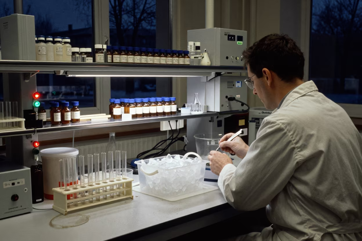 Late Night Chemist Bench in Oslo Winter Lab in in Oslo