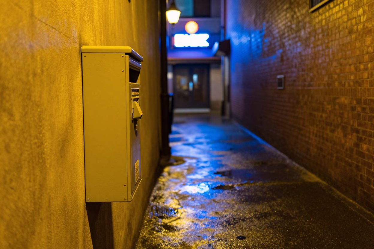 Late Night Chicago Alleyway with Lockable Cash Box and Doormat in in Chicago, Illinois, United States