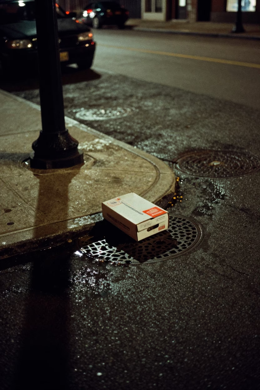 Late Night Chicago Street Scene with Shoebox and Observational Urban Details in in Chicago, Illinois, United States