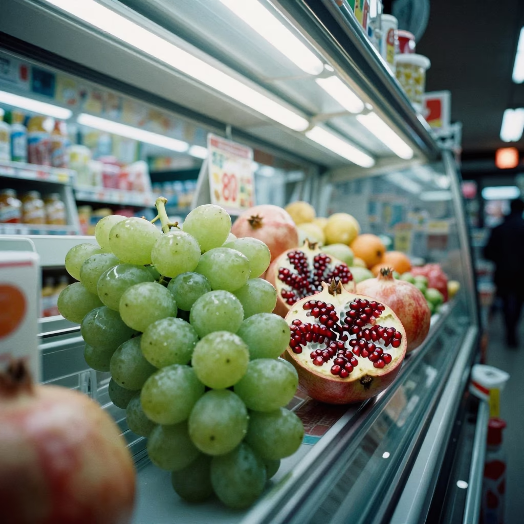 Late Night Convenience Store Display in Tokyo Japan with Fruit and Snacks in in Tokyo, Japan