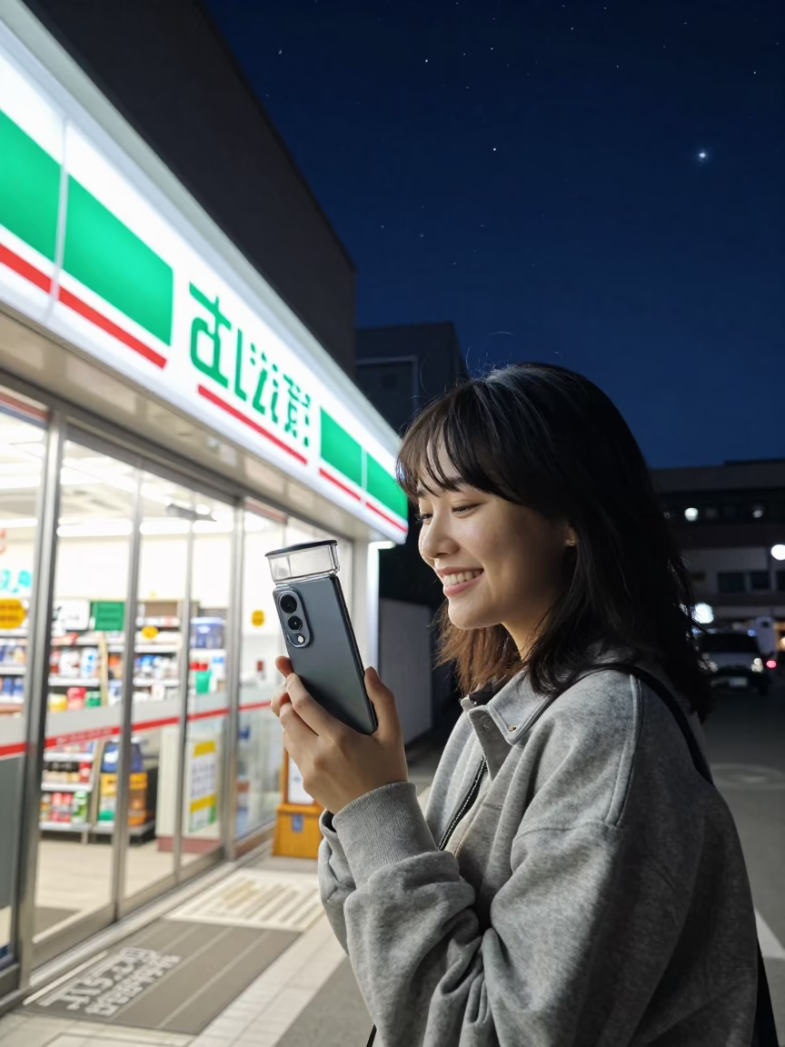 Late Night Convenience Store Encounter in Fukuoka Japan Under Starry Sky in in Fukuoka, Japan