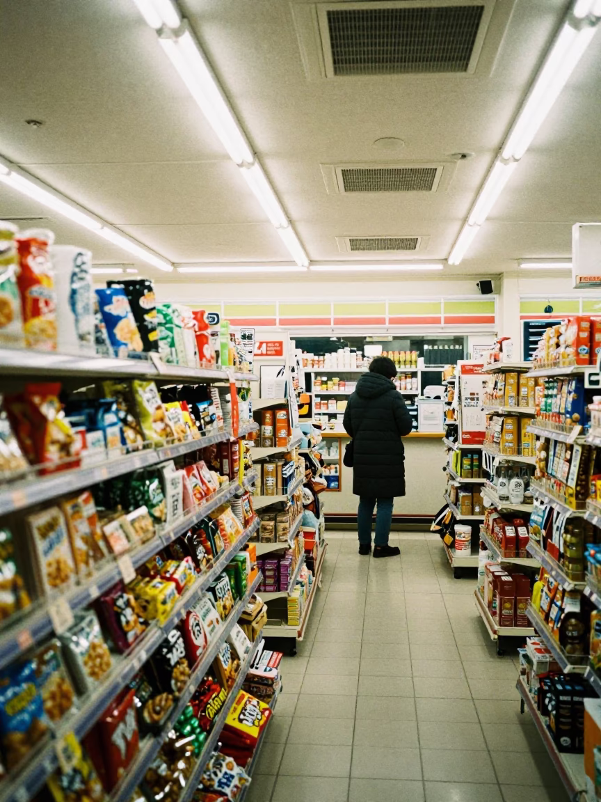 Late Night Convenience Store Interior in Sapporo Japan with Snack Aisles in in Sapporo, Japan