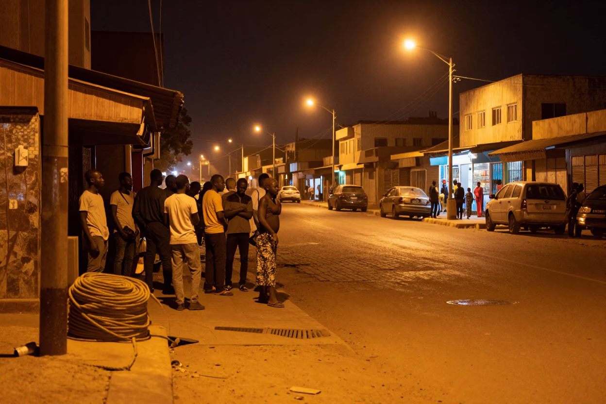 Late Night Dakar Street Scene with Coiled Rope and Watering Jug in in Dakar, Senegal