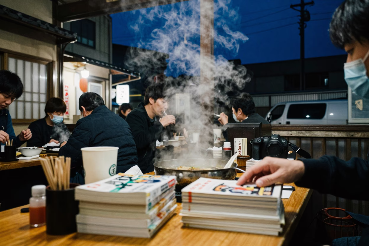 Late Night Diner Scene in Fukuoka Japan with Steam and Vintage Details in in Fukuoka, Japan