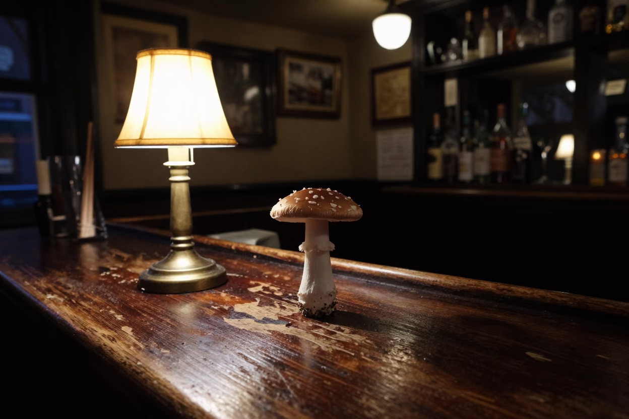 Late Night Dublin Pub Interior with Darning Mushroom and Tea Tin in in Dublin, Ireland