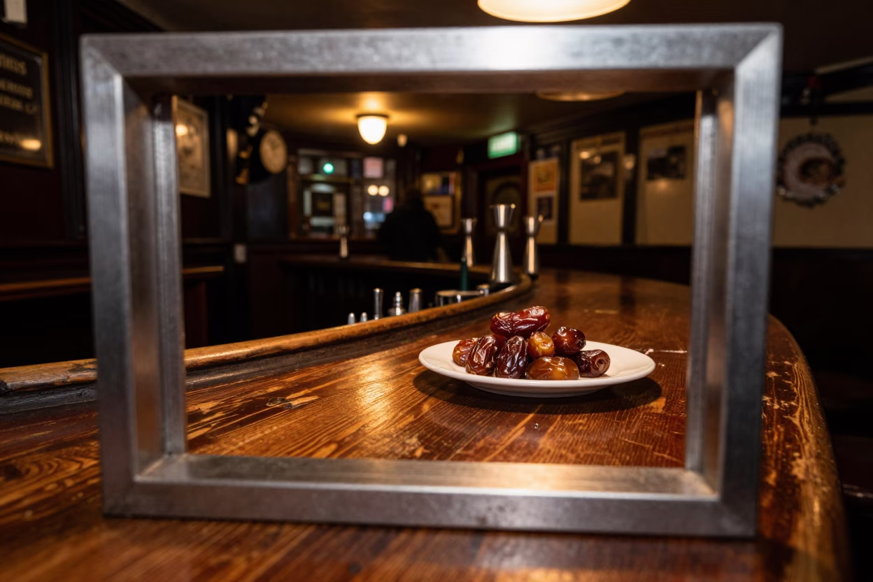 Late Night Dublin Pub Scene with Brushed Steel Frame and Grease Sheen in in Dublin, Ireland