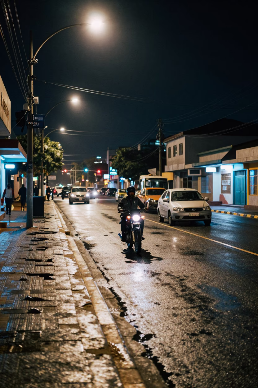 Late Night Durban Street Scene with Neon Lights and Coastal Atmosphere in in Durban, South Africa