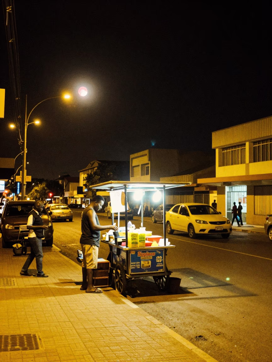 Late Night Durban Street Scene with Red Moon and River Mist in South Africa in in Durban, South Africa