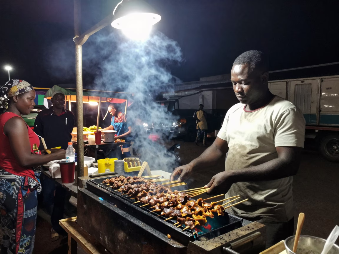 Late Night Durban Street Stall Suya Skewers and Local Nightlife Scene in in Durban, South Africa