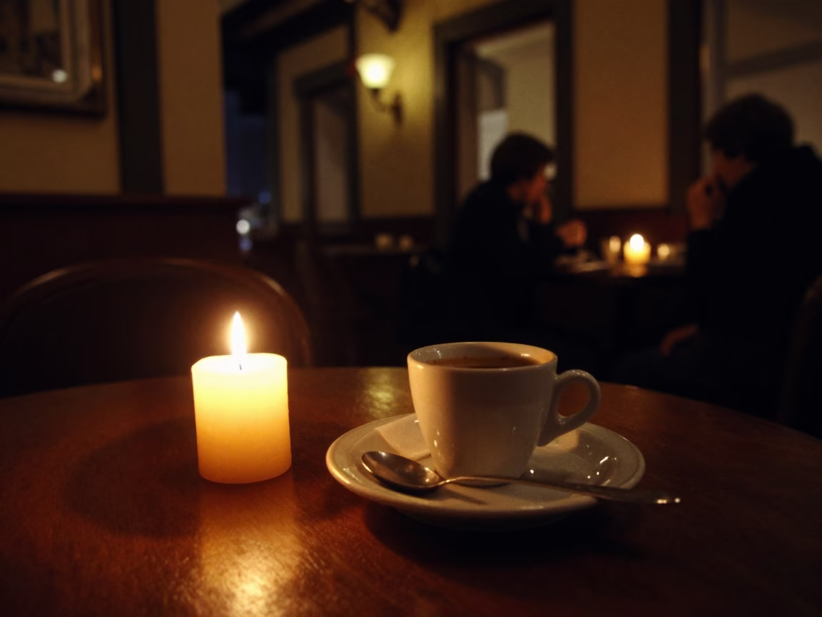 Late Night Espresso Moment in Florence Italy with Taper Candle Glow in in Florence, Italy