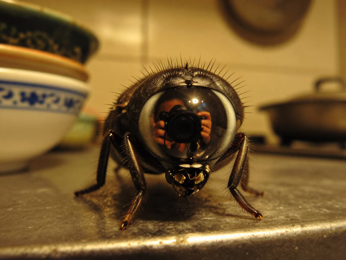 Late Night Eye Reflection in Mashhad Kitchen in in a kitchen in Mashhad