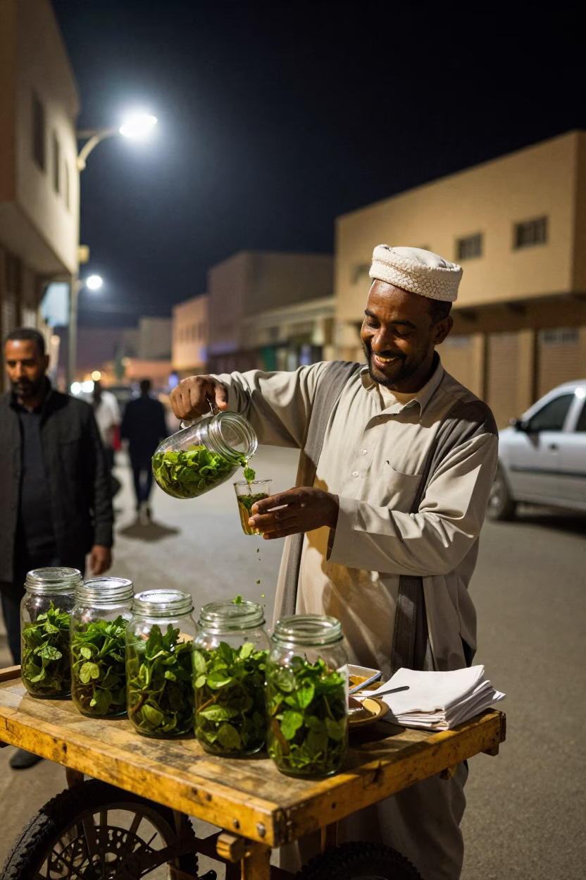 Late Night Fez Street Scene with Glass Jar and Concrete Wall in in Fez, Morocco