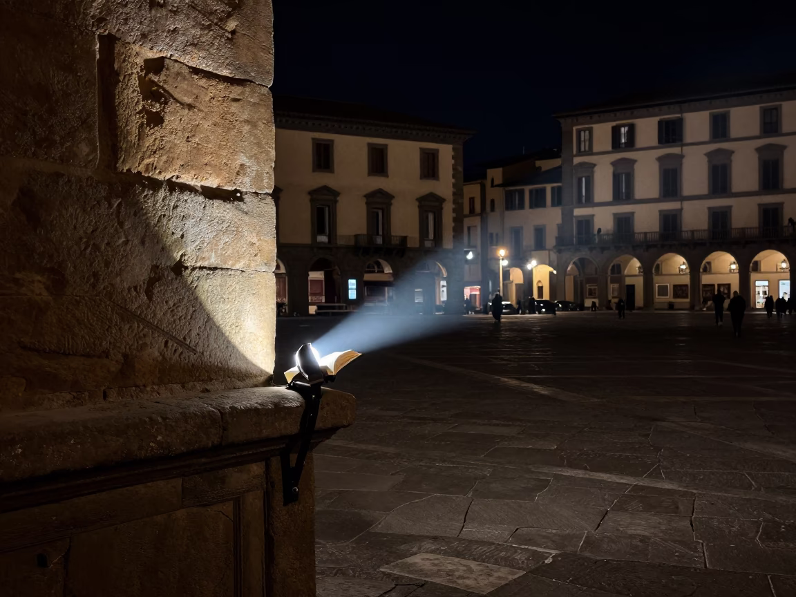 Late Night Florence Street Scene with Book Light and Salt Shaker in in Florence, Italy
