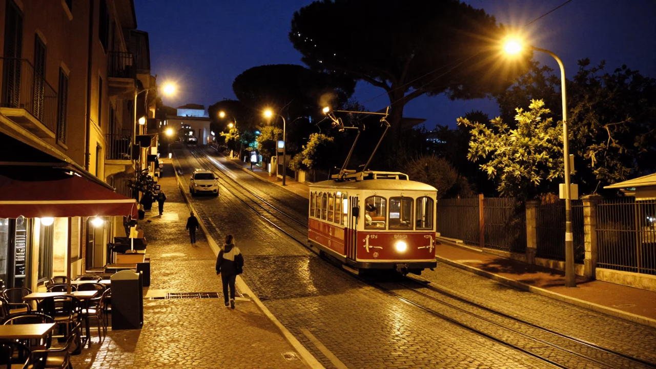 Late Night Funicular Ascent Over Nice France Urban Street Scene in in Nice, France