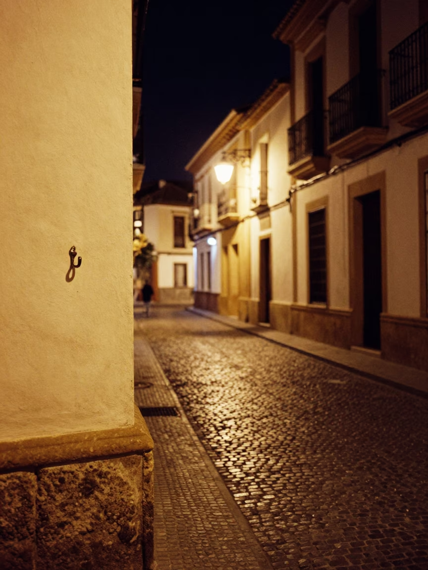 Late Night Granada Spain Street Scene with Wall Hook and Drinking Vessel in in Granada, Spain