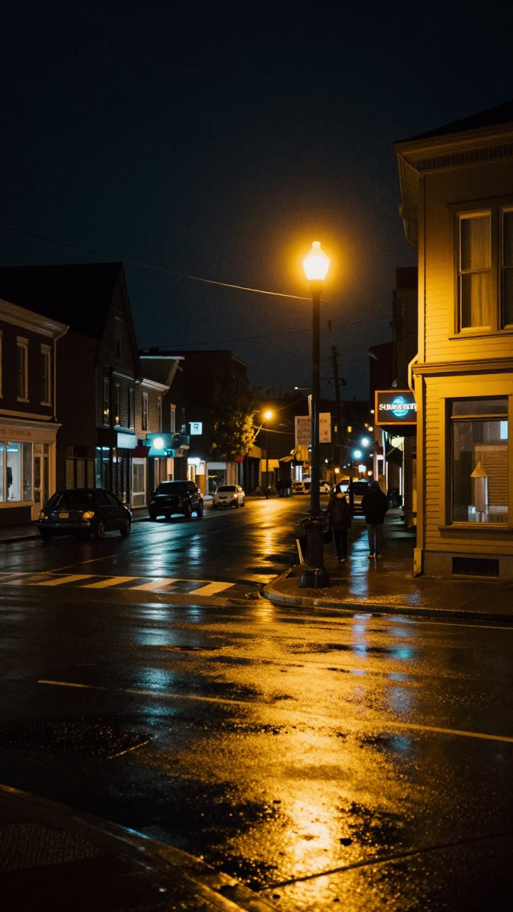 Late Night Halifax Nova Scotia Street Scene with Vintage 1970s Atmosphere in in Halifax, Nova Scotia, Canada
