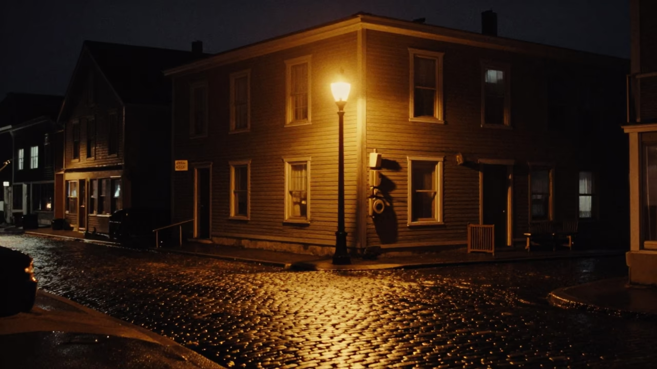 Late Night Halifax Street Scene with Vintage 1980s Aesthetic and Urban Details in in Halifax, Nova Scotia, Canada