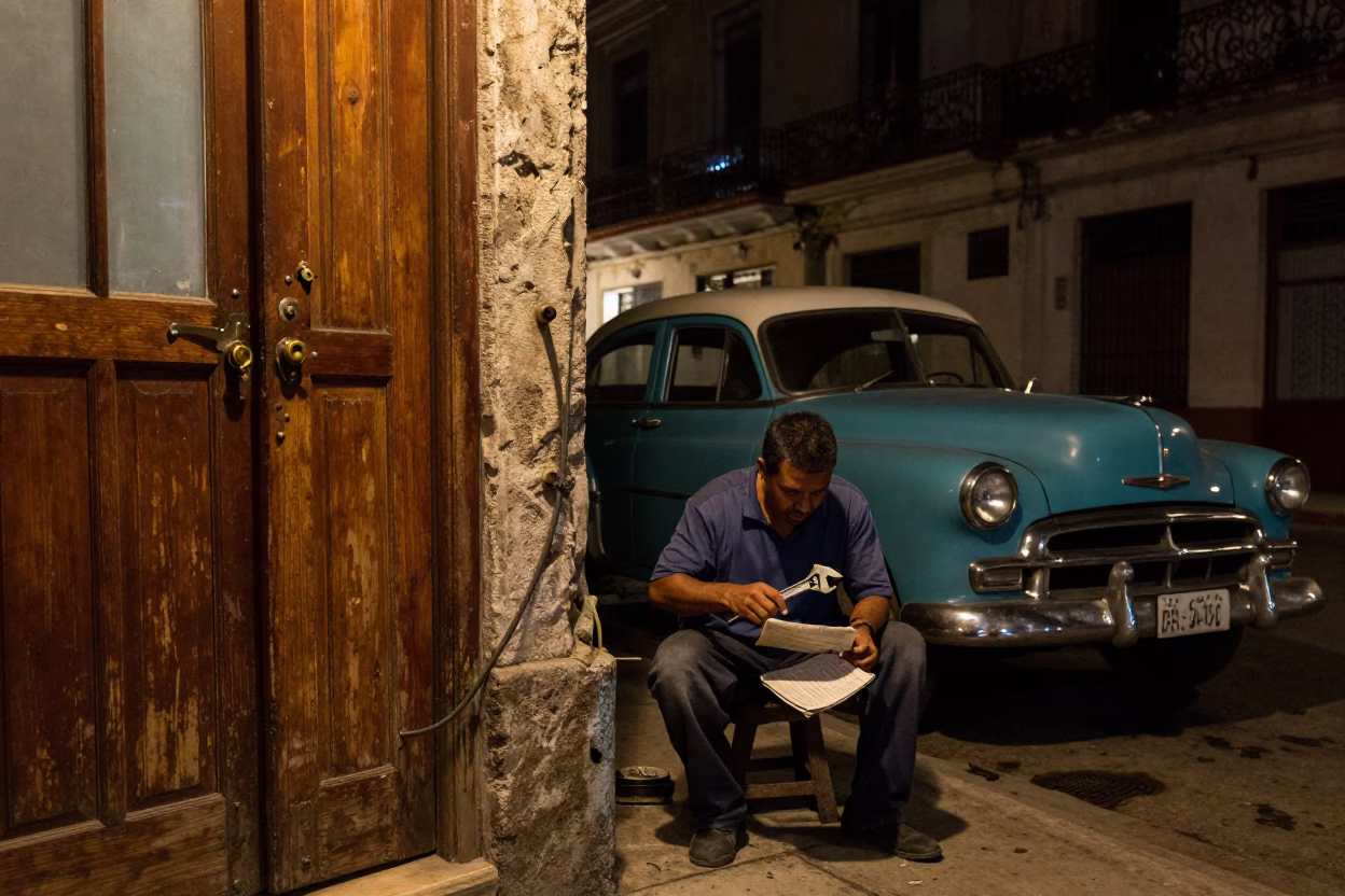 Late Night Havana Street Scene With Brass Hardware And Tools in in Havana, Cuba