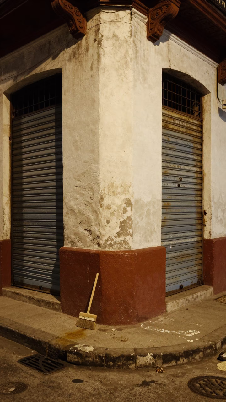 Late Night Havana Street Scene with Brass Rim and Brush Details in in Havana, Cuba