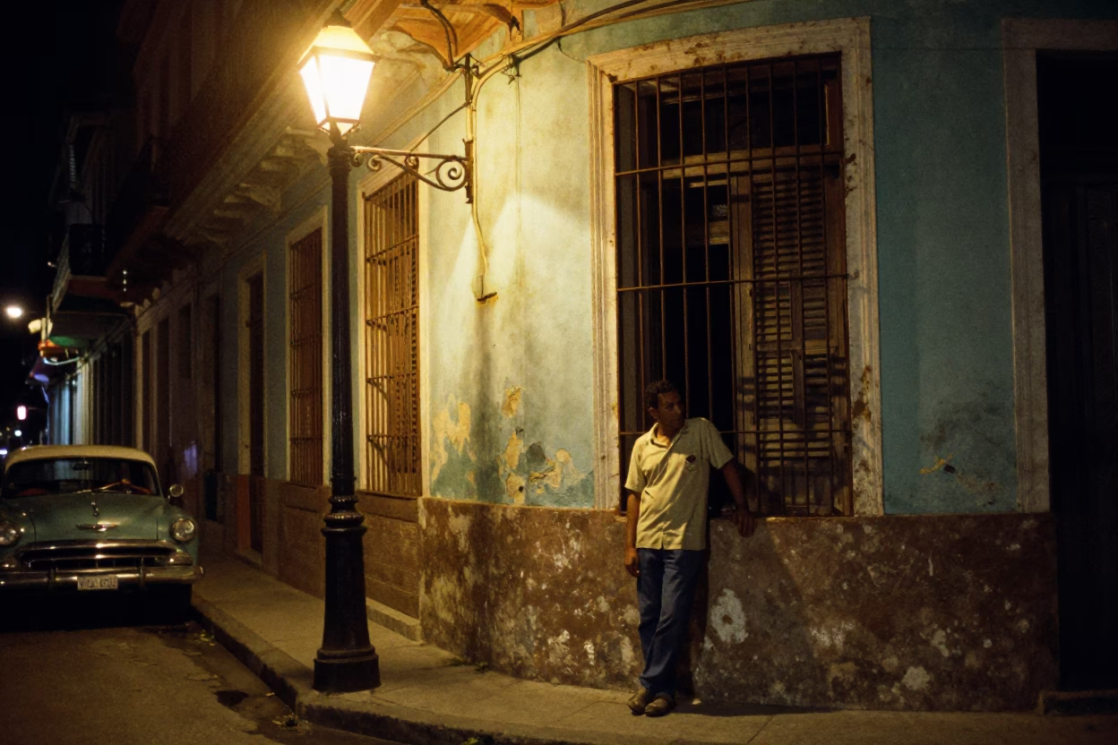 Late Night Havana Street Scene With Vintage Details And Local Life in in Havana, Cuba