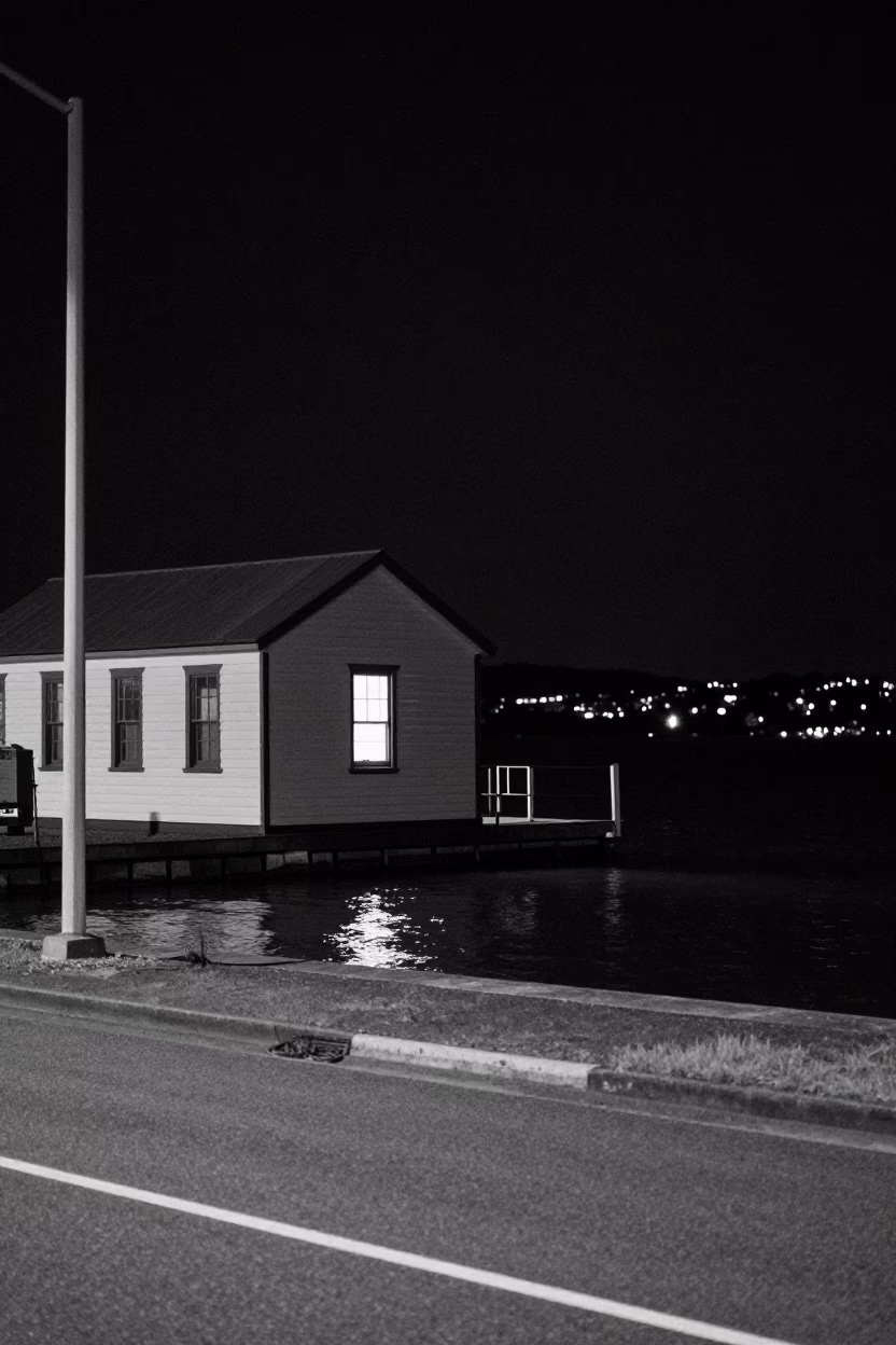 Late Night Hobart Street Scene with Levee Pump House and Urban Details in in Hobart, Tasmania, Australia