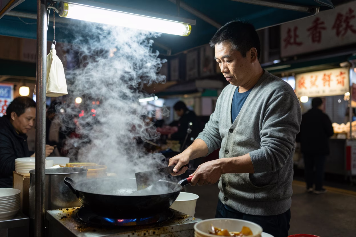 Late Night Hong Kong Street Food Stall with Cardigan and Cleaver in in Hong Kong, Hong Kong