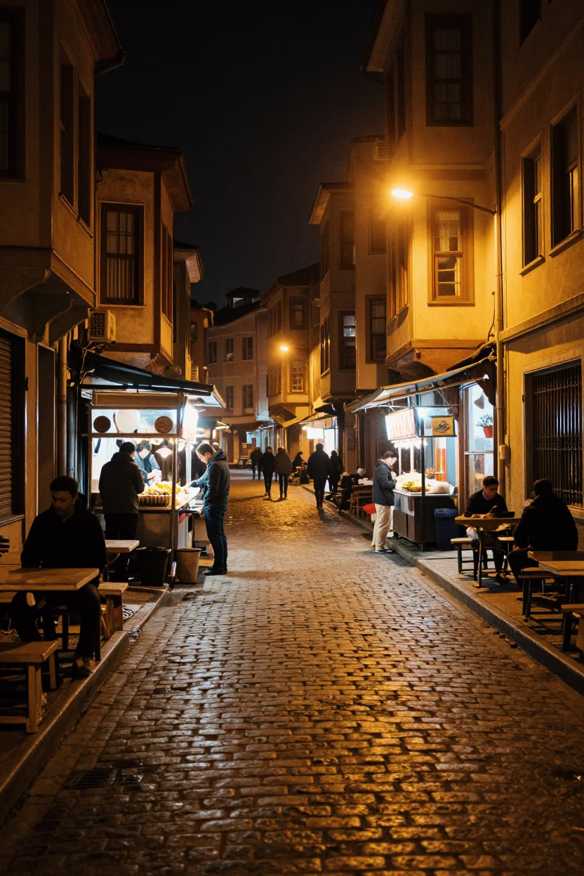 Late Night Istanbul Street Scene with Grease Sheen on Basin Lip and Adjustable Spanner in in Istanbul, Turkey