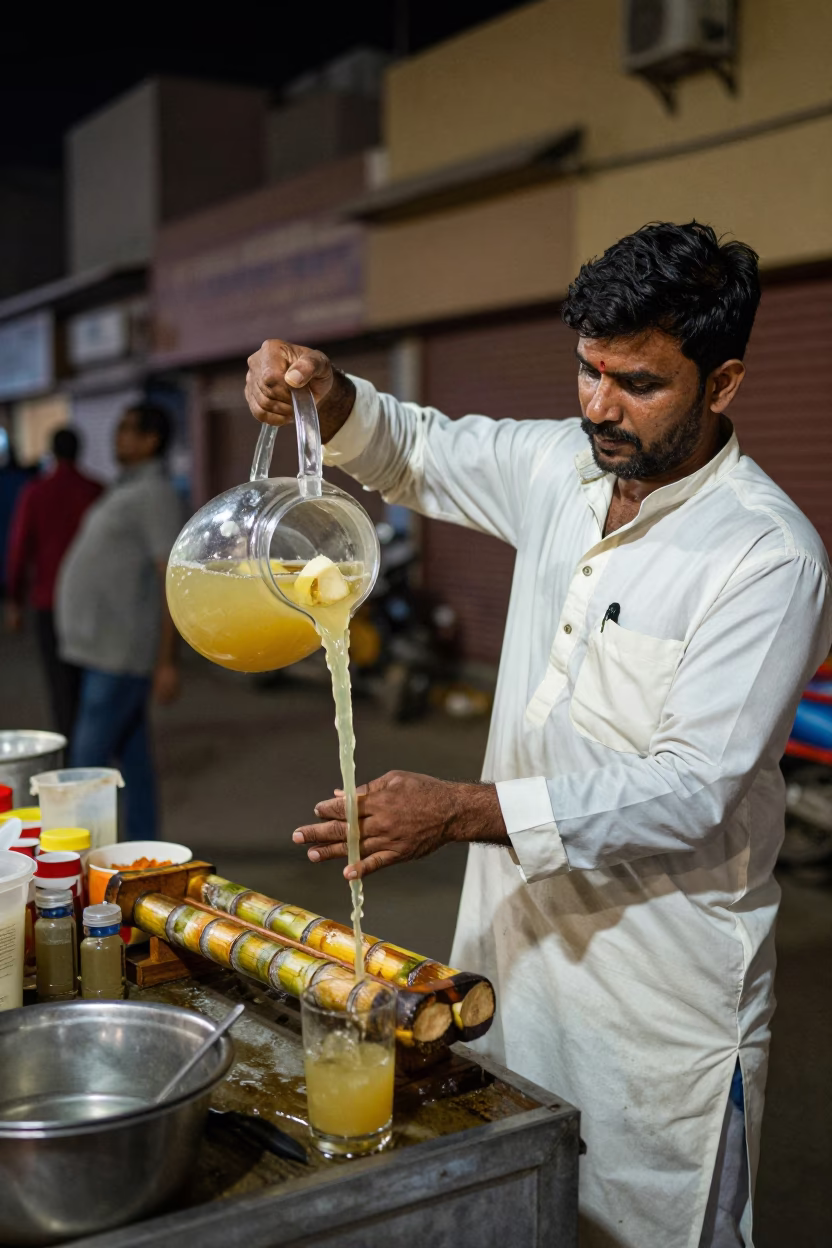 Late Night Jaipur Street Scene with Sugar Cane Juice and Padlock in in Jaipur, India