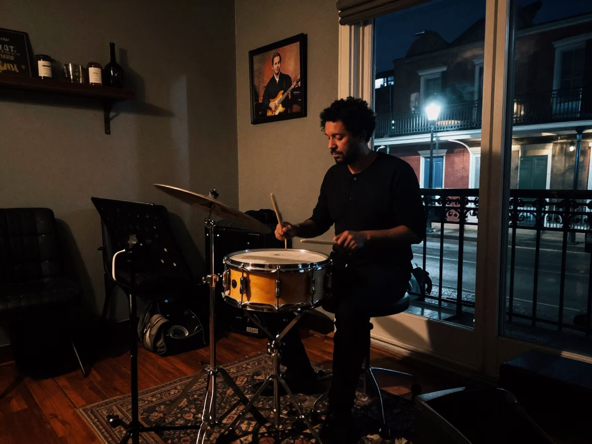 Late Night Jazz Rehearsal in New Orleans French Quarter Apartment in in New Orleans, Louisiana, United States