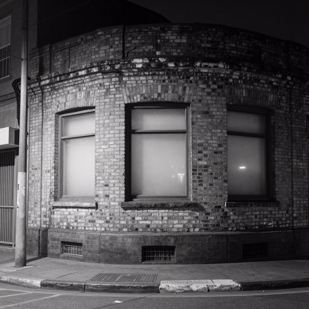 Late Night Johannesburg Street Scene with Fogged Window Glass and Urban Decay in in Johannesburg, South Africa