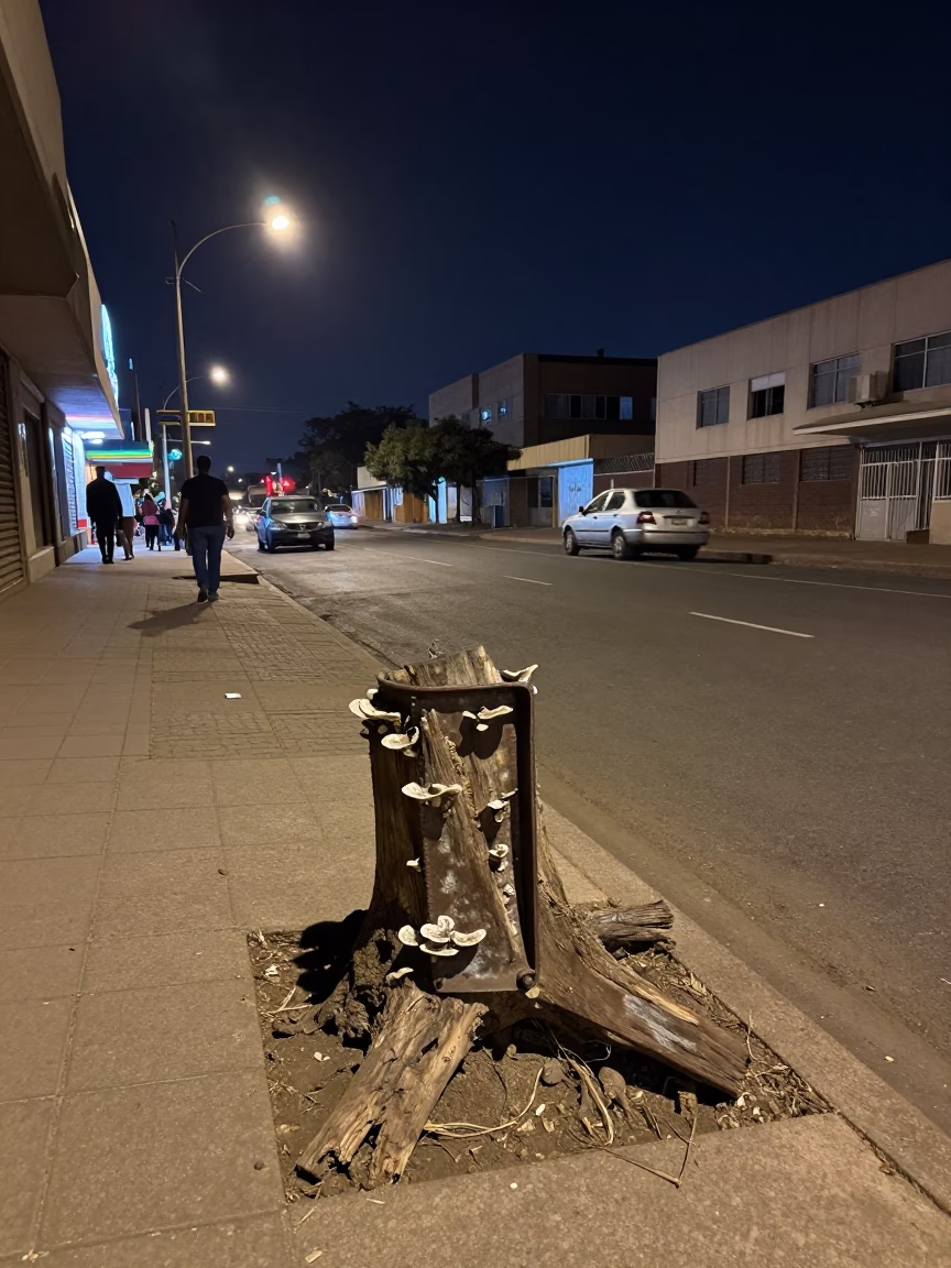 Late Night Johannesburg Street Scene with Neon Lights and Urban Details in in Johannesburg, South Africa