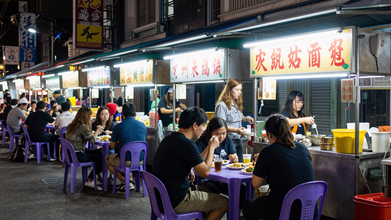 Late Night Kaohsiung Street Food Stall Dining with Tom Yum Soup and Lobster Dinner in in Kaohsiung, Taiwan