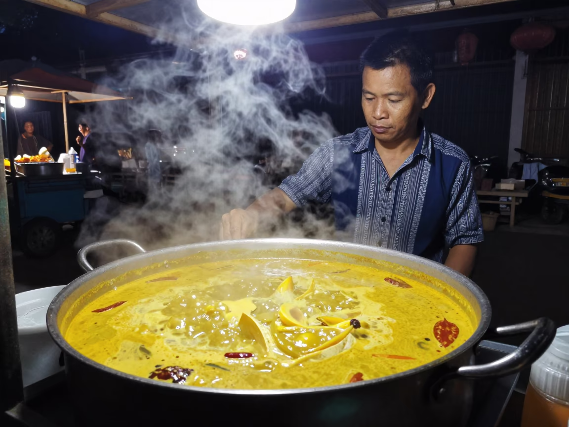 Late Night Khao Soi Stall in Luang Prabang Laos Street Food Scene in in Luang Prabang, Laos