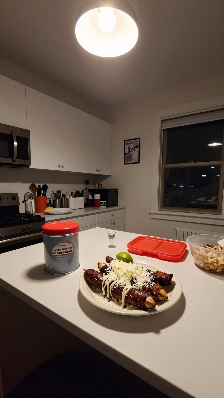 Late Night Kitchen Counter in San Francisco Apartment with Food and Household Items in in San Francisco, California, United States
