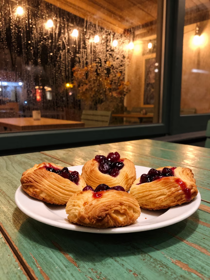 Late Night Kolace Fruit Pastry on Painted Table in on a painted produce display table near Anyang