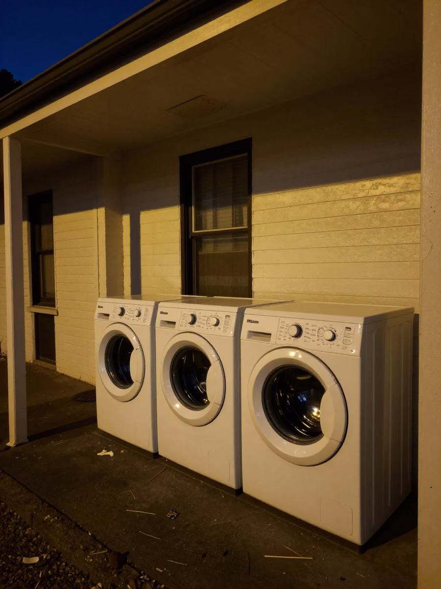 Late Night Laundry Scene with Padlock and Linen Fringe in Adelaide South Australia in in Adelaide, South Australia, Australia