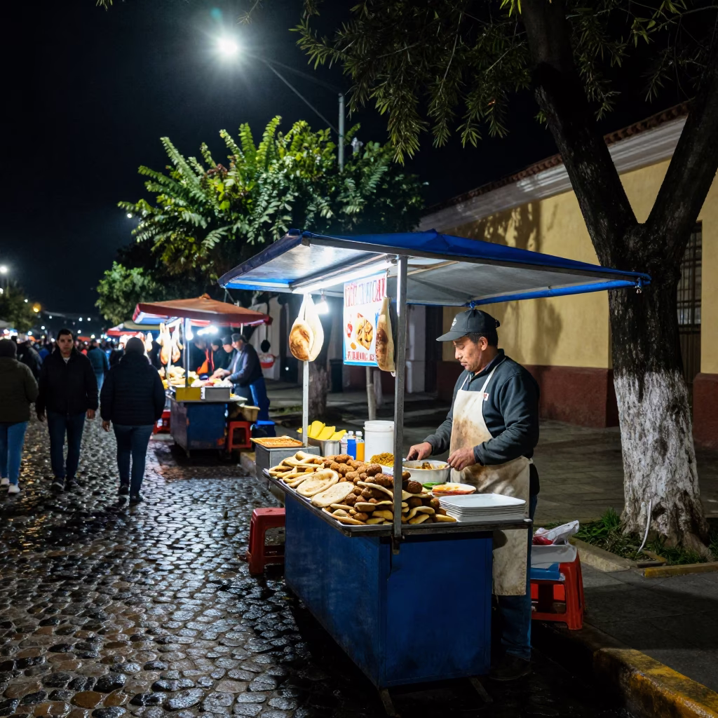 Late Night Lima Street Food Stall with Copper Beech and Falafel in in Lima, Peru