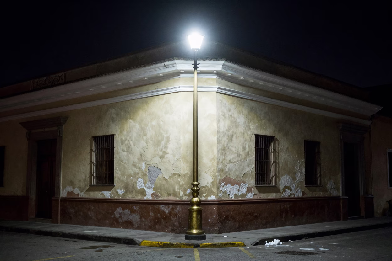 Late Night Lima Street Scene with Soap Residue and Bell in in Lima, Peru