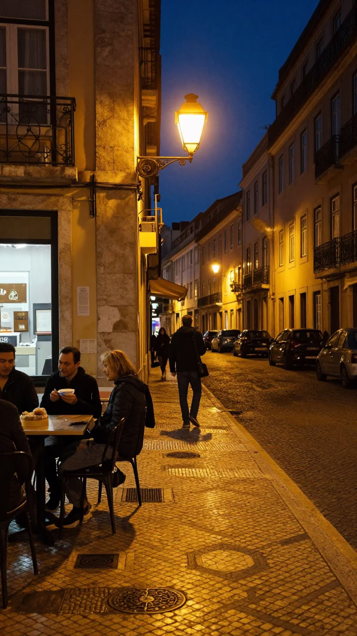 Late Night Lisbon Street Scene with Dim Sum and Hotel Keycards in in Lisbon, Portugal