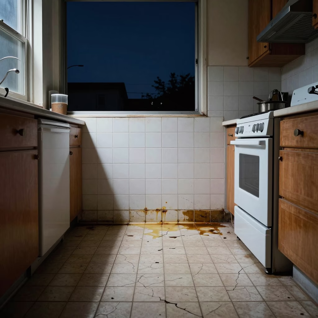 Late Night Los Angeles Kitchen Grease Sheen on Tile Under Starry Sky in in Los Angeles, California, United States