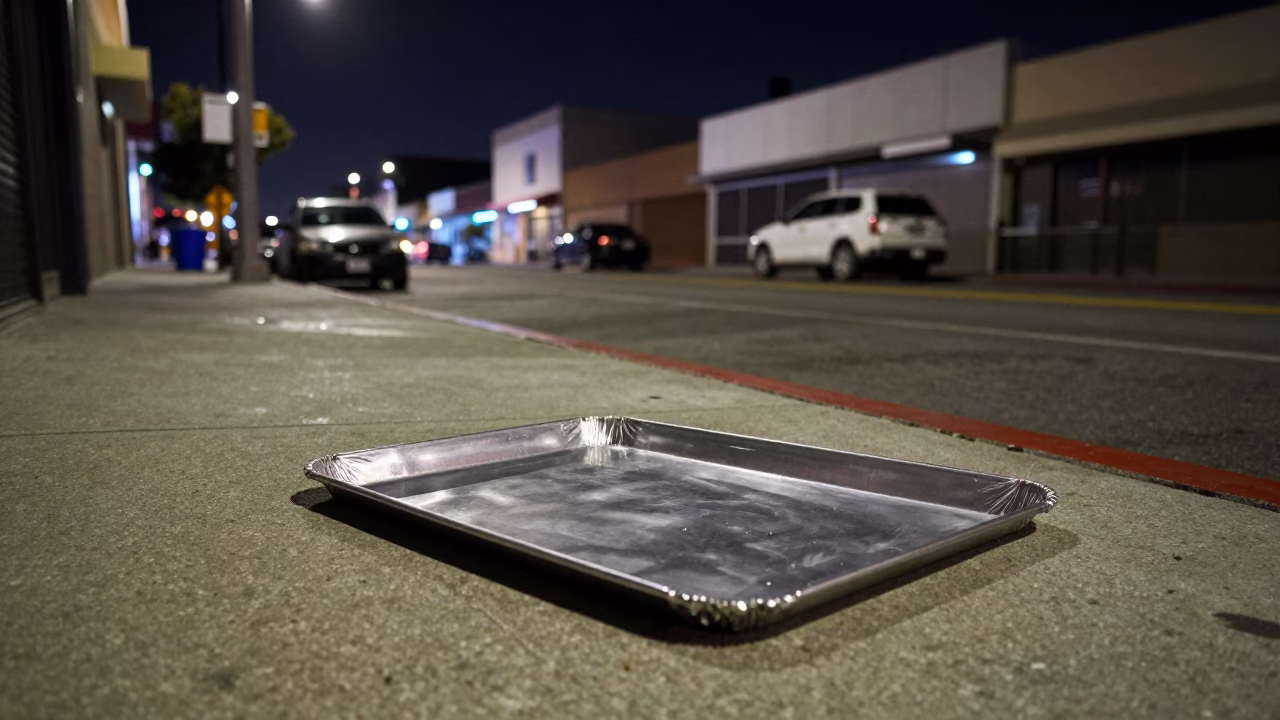 Late Night Los Angeles Street Scene with Baking Sheet and Blue Porcelain in in Los Angeles, California, United States