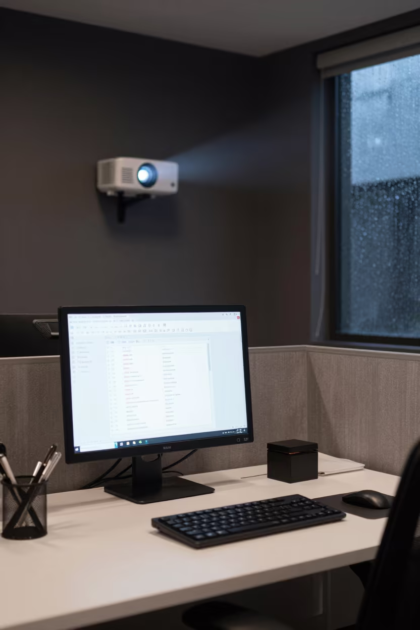 Late Night Mail Merge Desk in Tainan Office in inside an open-plan office bay near Tainan