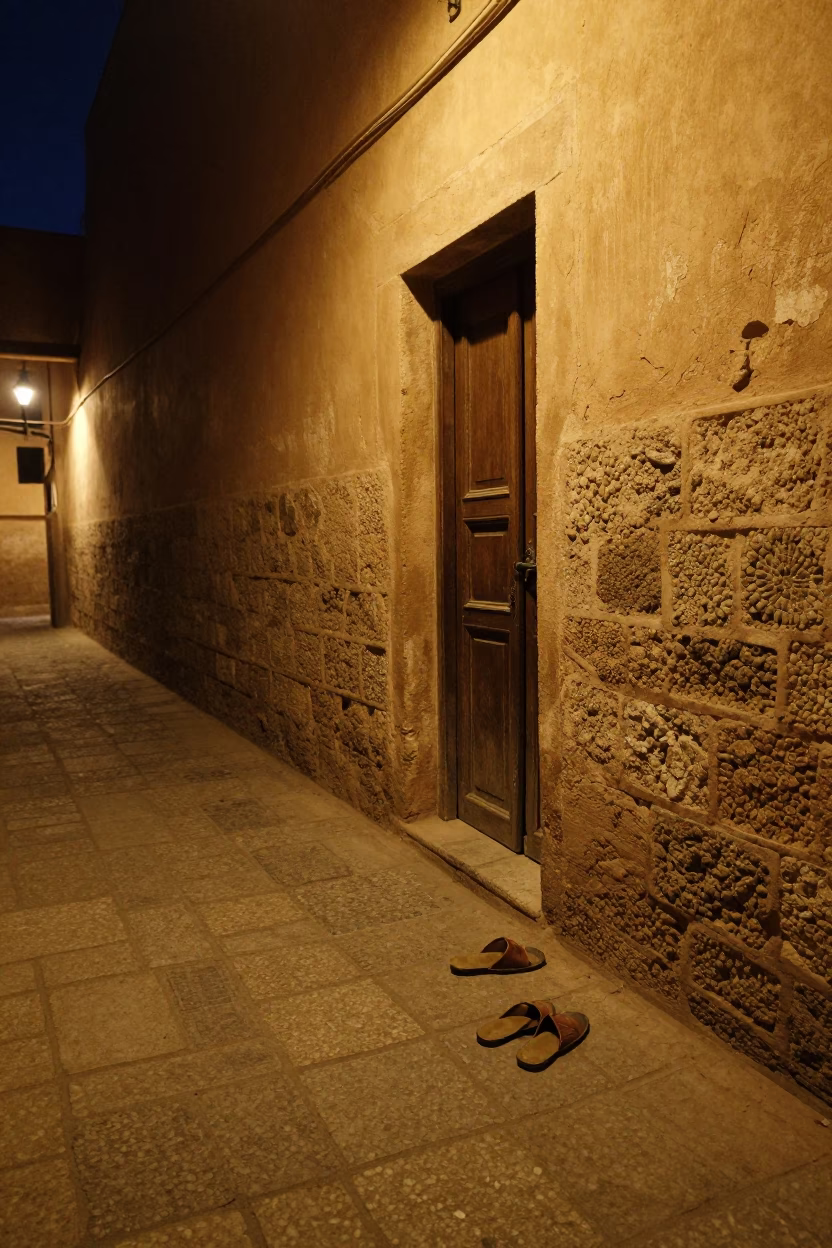 Late Night Marrakech Alleyway Slippers and Stone Walls in in Marrakech, Morocco