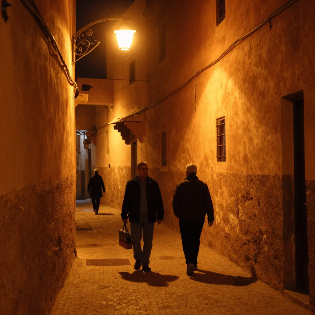 Late Night Marrakech Street Scene with Coat Brush and Mirror Smudges in in Marrakech, Morocco