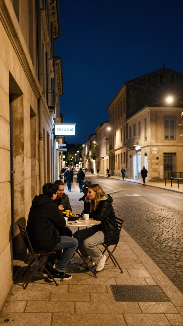 Late Night Marseille Street Scene with Bouillabaisse and Rustic Urban Details in in Marseille, France