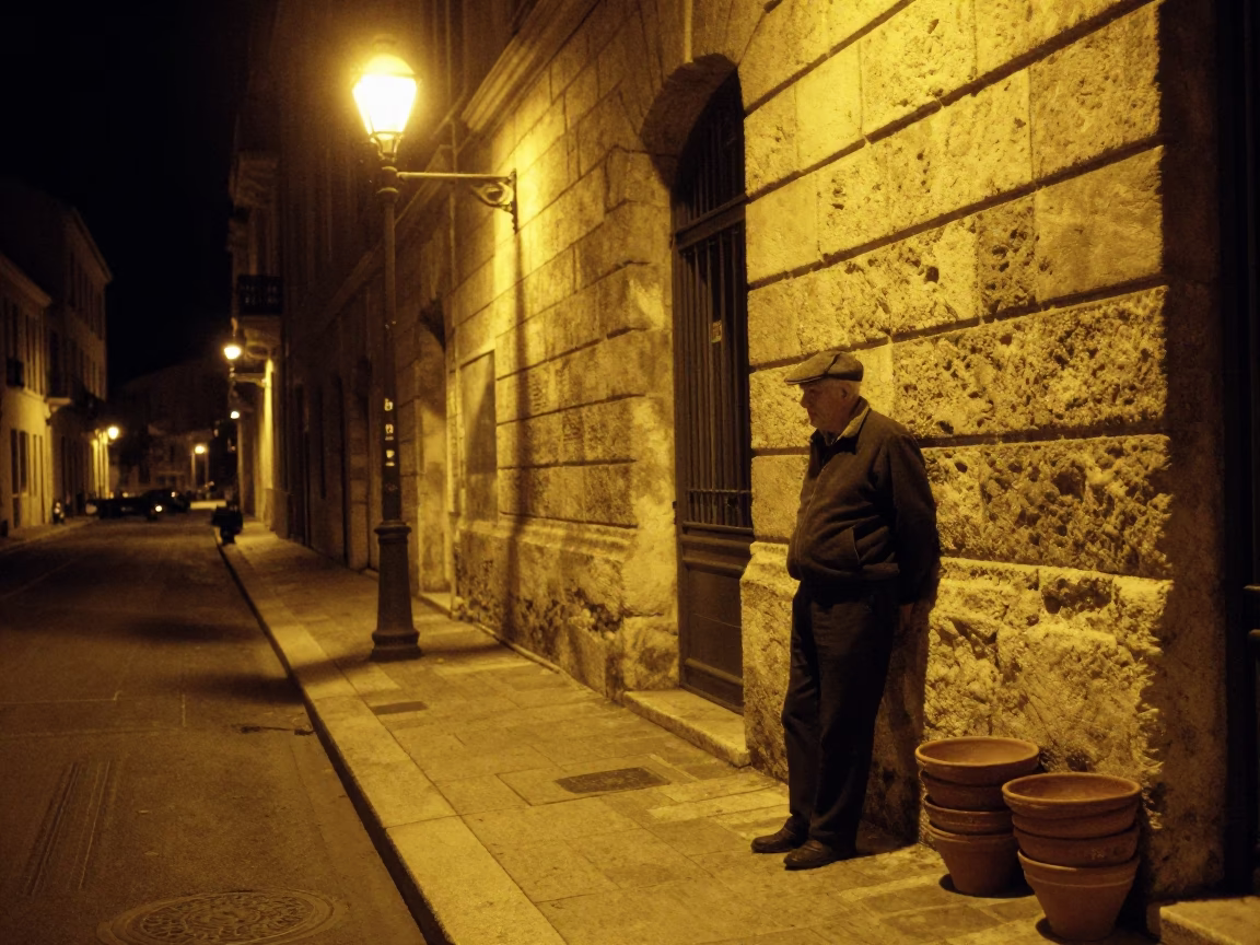 Late Night Marseille Street Scene with Terracotta Bowls and Scrub Brush in in Marseille, France